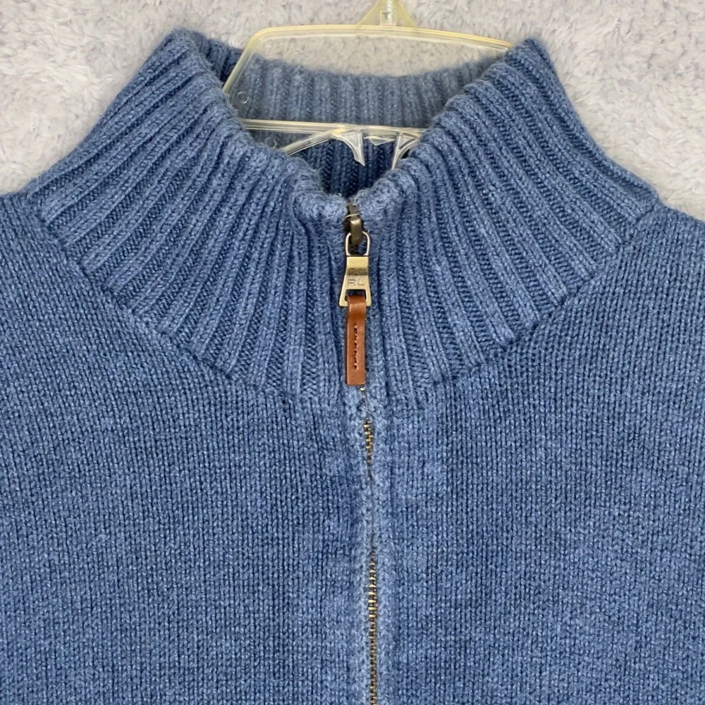Polo Ralph Lauren Mens XL Blue Cotton Quarter Zip Mock Neck Sweater Red Pony